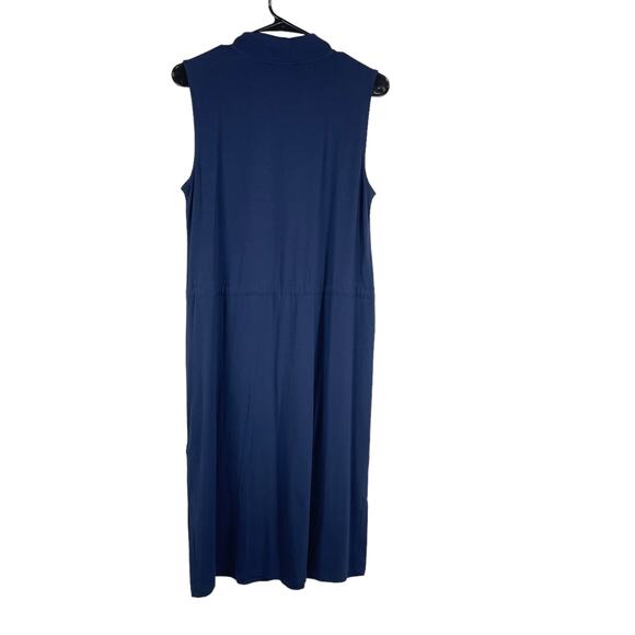 Eileen Fisher NWT Mock Neck Drawstring Tie Waist Dress Navy Size L Sleeveless - Picture 3 of 9